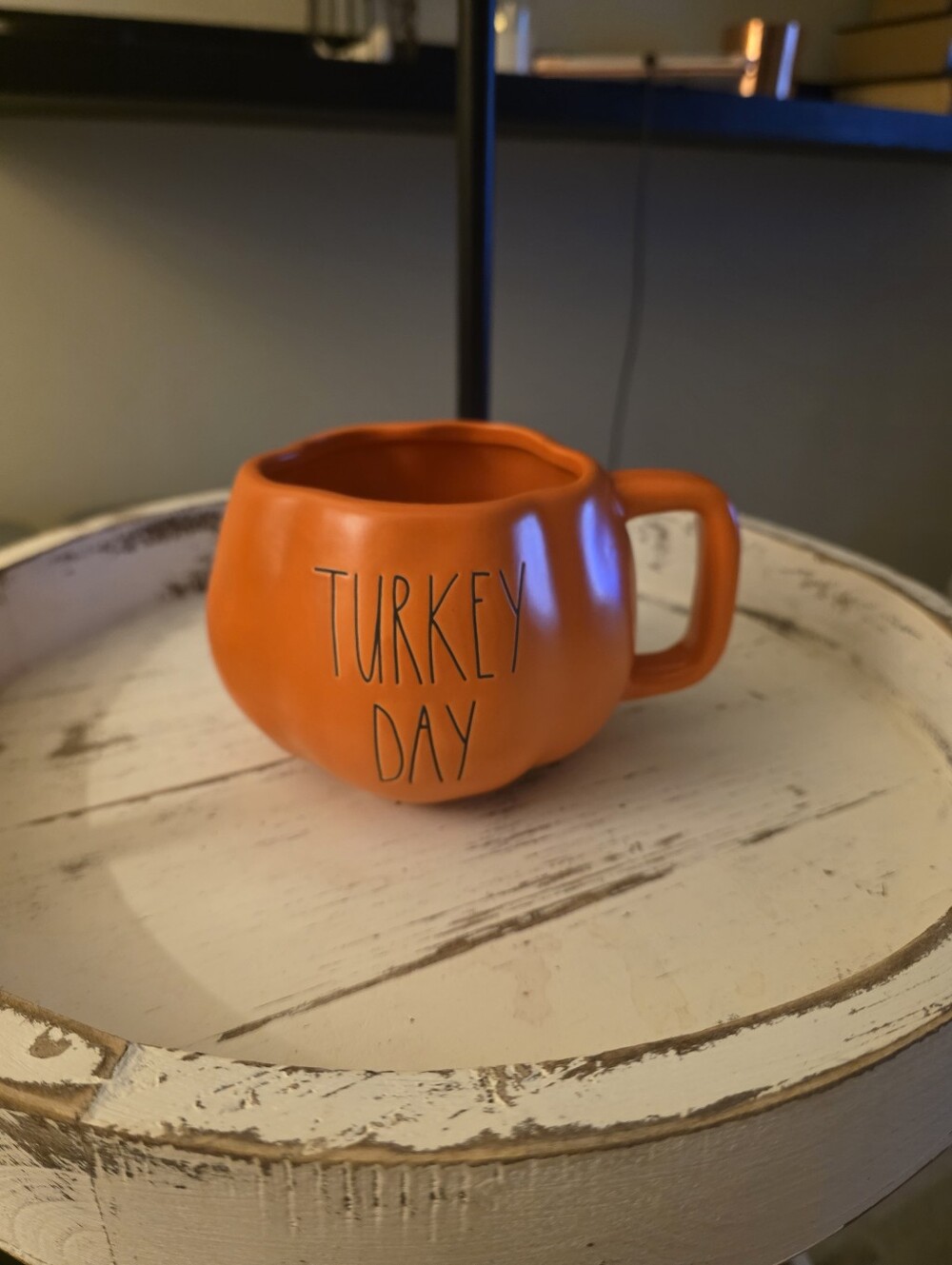 Rae Dunn Orange 'Turkey Day' Pumpkin Mug